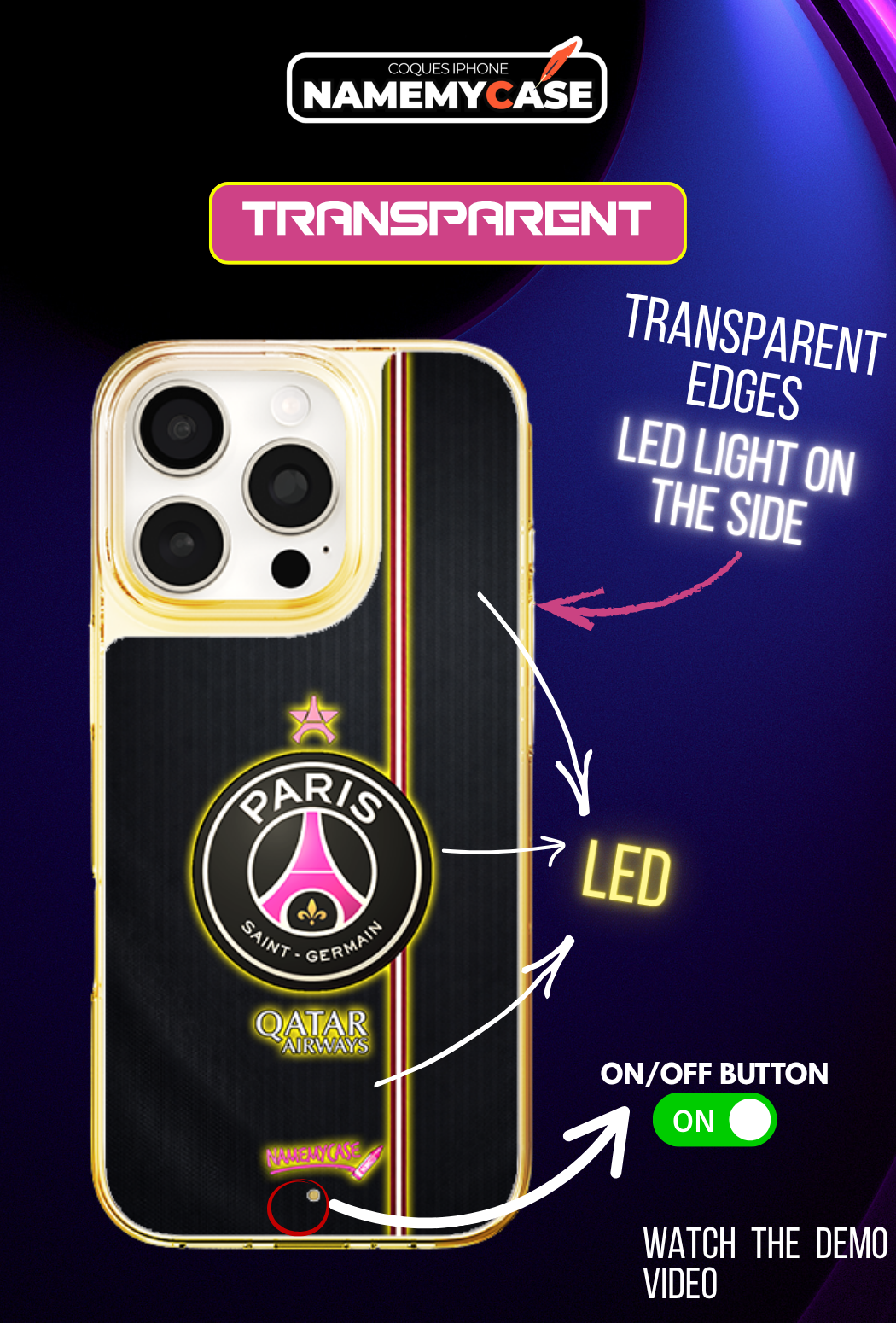 LED-oplyst iPhone-cover - PSG Pink