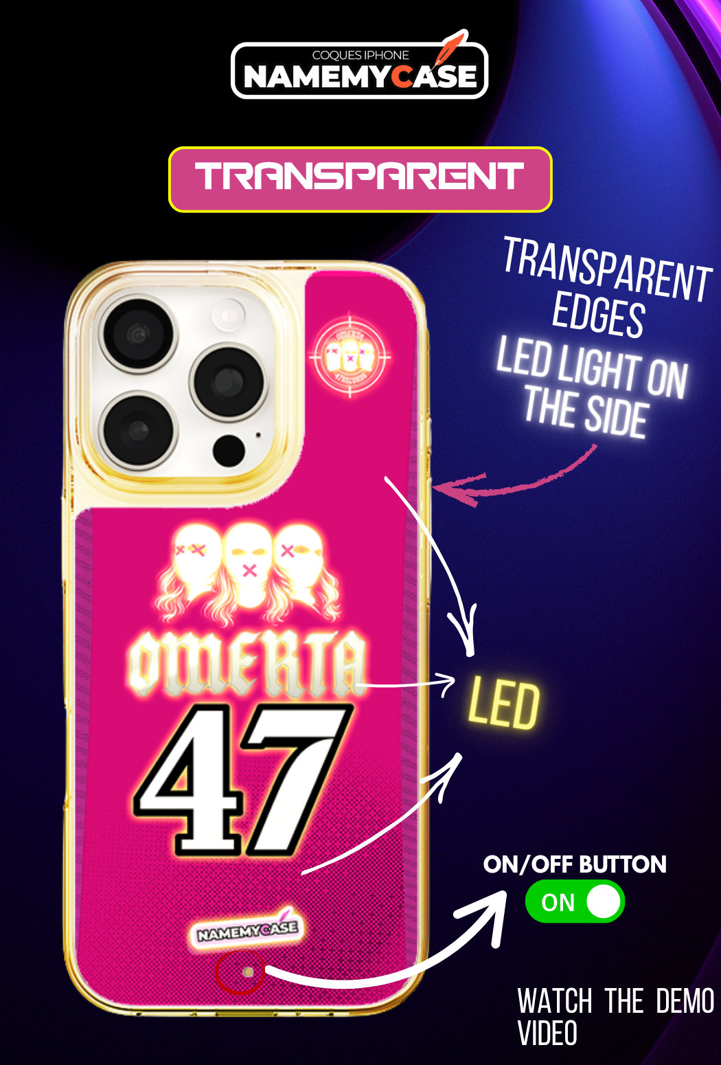 LED-oplyst iPhone-cover - Omerta Pink