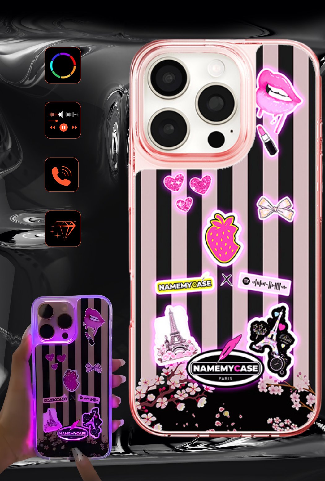 LED Cover med Lys til iPhone - Paris Kærlighed